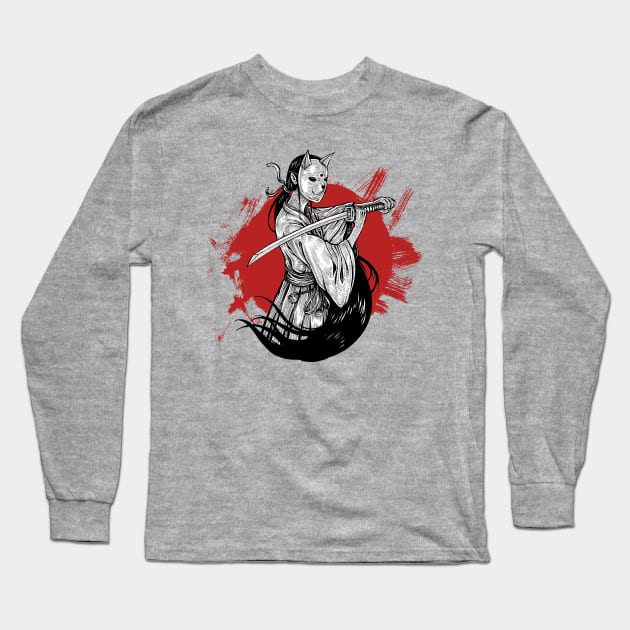 Neko Oni Samurai Long Sleeve T-Shirt by machmigo